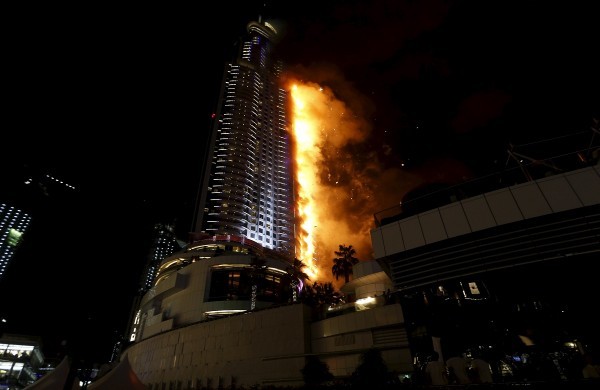 A fire engulfs The Address Hotel in downtown Dubai in the United Arab Emirates December 31, 2015. REUTERS/Ahmed Jadallah