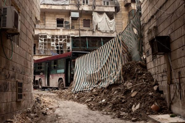 As in the past they where using the curtains to protect the family's privacy , to protect the home from wind and sand storm, they where protecting from the heat by these curtains . Now are protecting their lifes form Bashar Assad snipers and visible in all the front line in the city. Salah Aldin neighborhood front line, Aleppo , Syria February 19, 2013