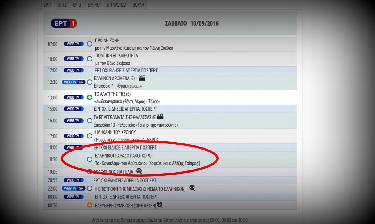 Το πρόγραμμα της ΕΡΤ στο διαδίκτυο, δείχνει καθαρά την αλλαγή στο πρόγραμμα λόγω της απεργίας της ΠΟΣΠΕΡΤ