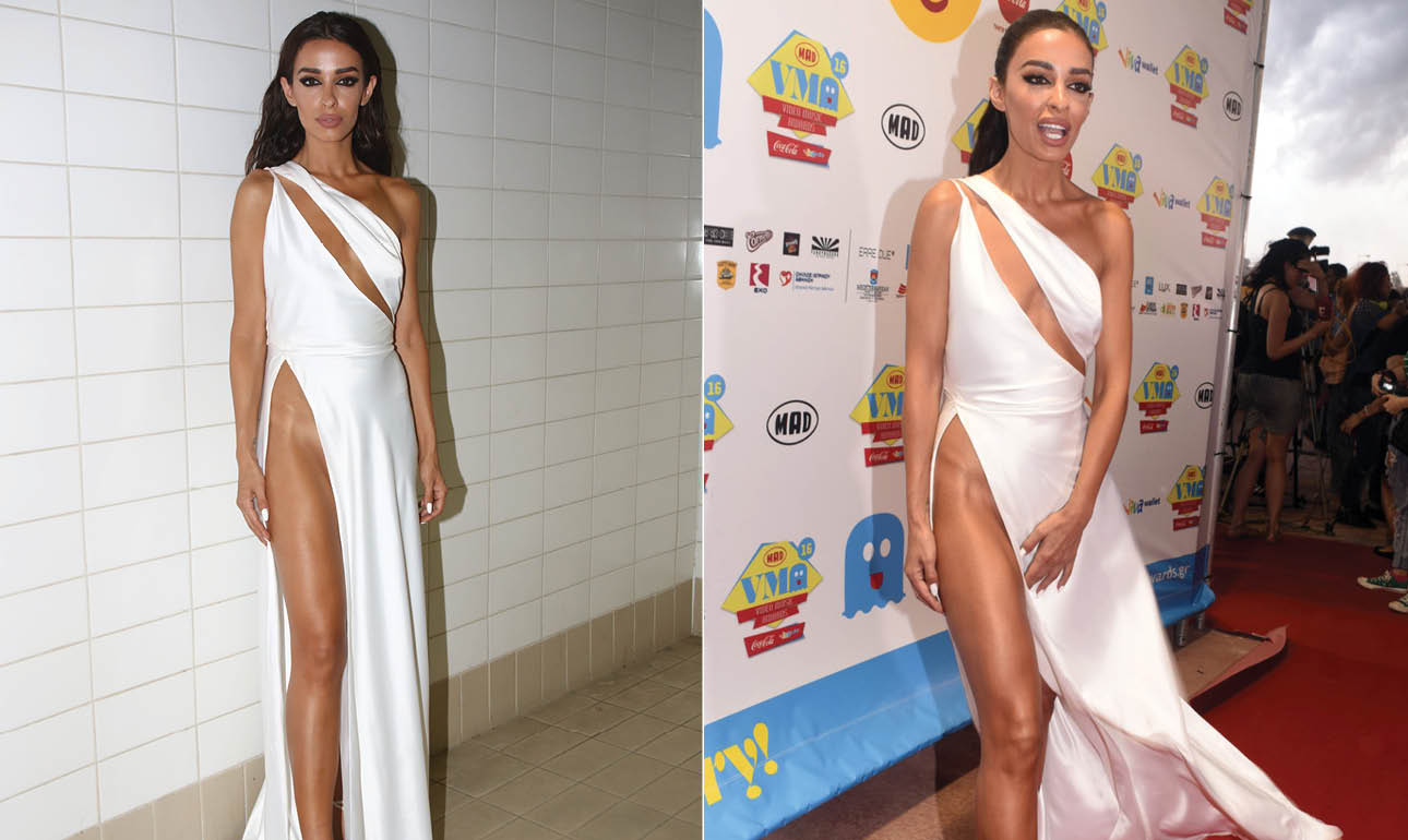 Η δική μας τραγουδίστρια Ελένη Φουρέϊρα δοκίμασε με αμηχανία να υποστηρίξει το φόρεμα «τύπου Χαντίντ» στα ελληνικά βραβεία MAD