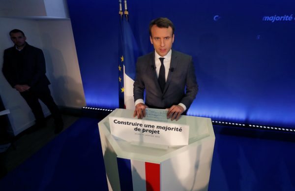 Former French minister Emmanuel Macron, head of the political movement En Marche !, or Forward !, and candidate for the 2017 French presidential election, attends a news conference at his campaign headquarters in Paris, France, January 19, 2017. REUTERS/Philippe Wojazer